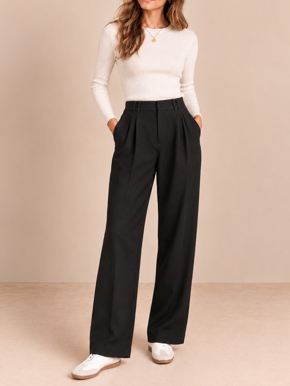 Black Pleated High Rise Straight Leg Lyocell Trousers Industry Republic 6